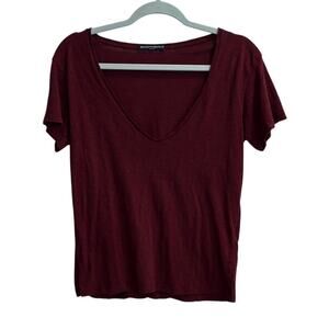 Brandy Melville One Size Burgundy V Neck Cotton Tee Shirt